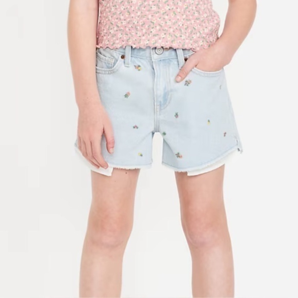 New Old Navy High-Waisted Embroidered Frayed-Hem Jean Shorts for Girls Size 14